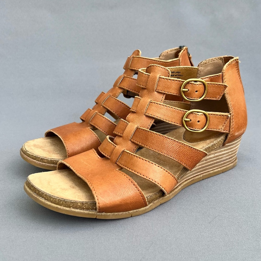 SOFT Iris Caged Wedge Leather Sandal Brown Women's 8.5 US Size - Picture 2 of 14